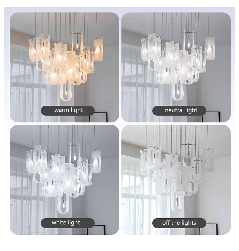 Nordic Cream Style Glass Pendant Lamp Luxury stair chandelier
