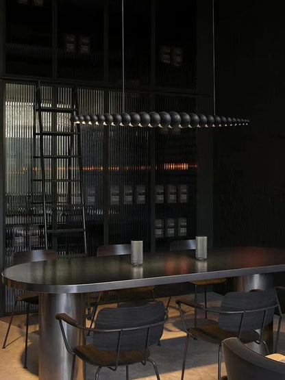 Wooden Beads Long Linear LED Pendant Lights Wabi Sabi wood walnut wood Hanging chandeliers