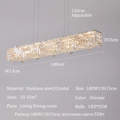 Modern crystal long strip chandelier Luxury Gold  Kitchen island Pendant lamp