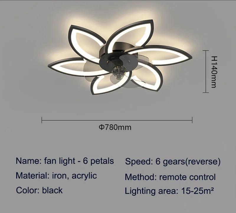 Petals LED Ceiling Fans With Light Bedroom Remote Control 220V Light Fixture
