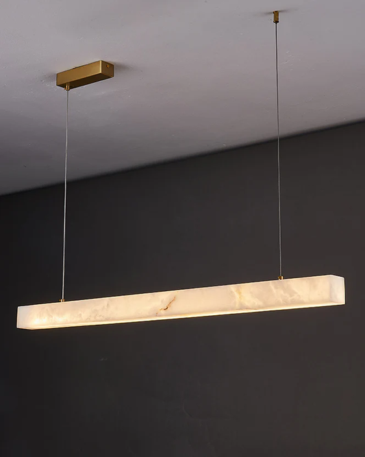 Rectangular Alabaster Linear Pendant Light | Hanging Lamp For Kitchen Island & Dining Table