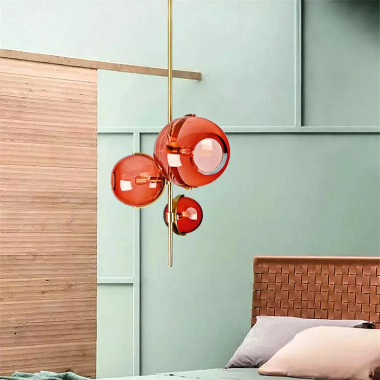 Nordic red glass globe chandelier restaurant shop modern italian design lamp