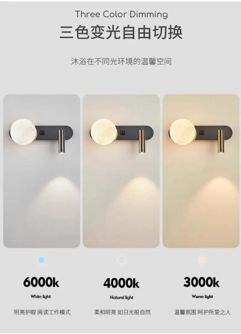 Nordic minimalist bedside wall light Modern moon with spotlights Adjustable wall lamps