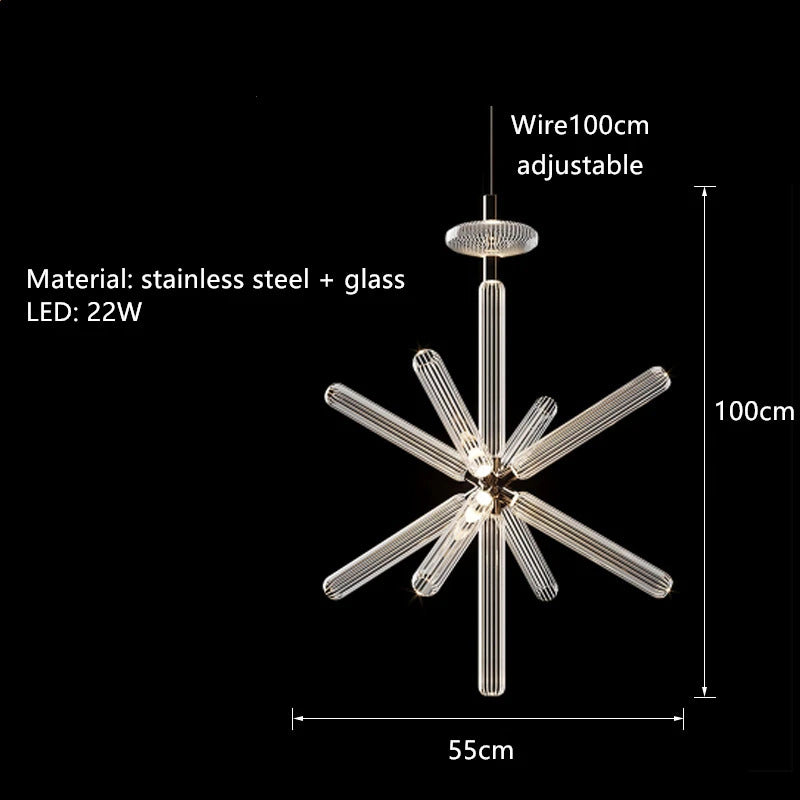 Cipher Multi Pendant light Luxury Clear Glass pipe Chandelier