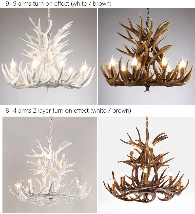 Retro Antler Chandelier Lighting Resin Deer Horn Pendant Lamp