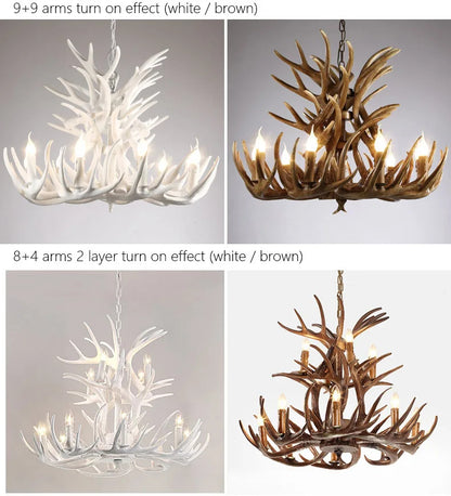 Retro Antler Chandelier Lighting Resin Deer Horn Pendant Lamp