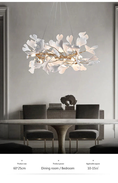 Luxury Ceramic Ginkgo Leaf Chandelier Gold Branches Chandelier