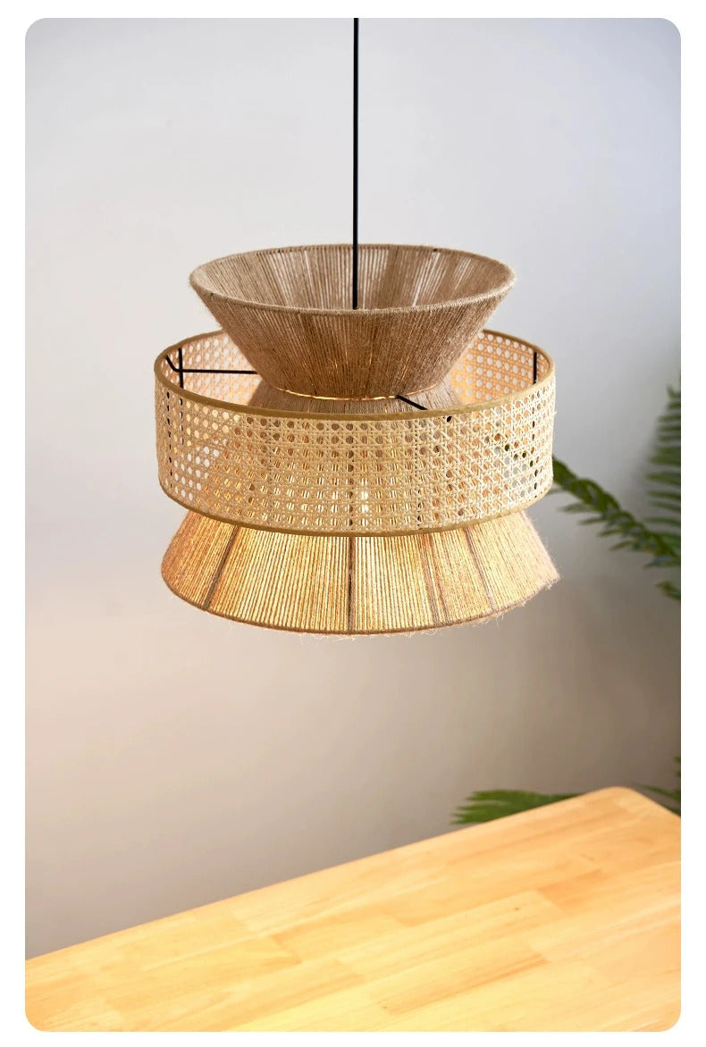 Vintage Wabi Sabi Chandelier Handmade Hemp Rope Pendant Light