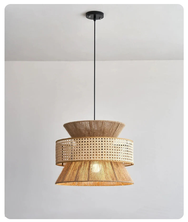 Vintage Wabi Sabi Chandelier Handmade Hemp Rope Pendant Light