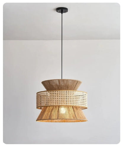 Vintage Wabi Sabi Chandelier Handmade Hemp Rope Pendant Light