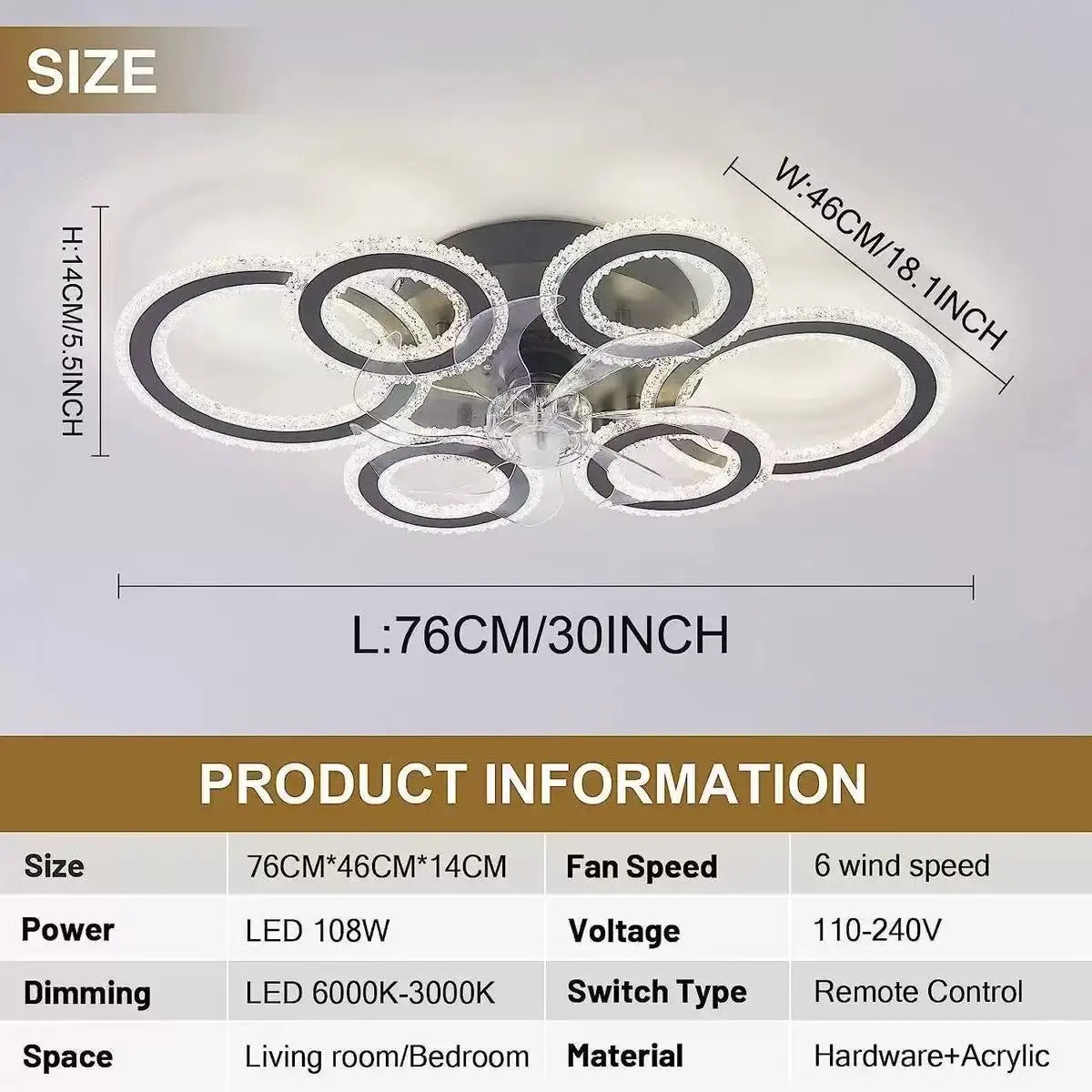 living room ceiling fan light Nordic LED remote control living room cooling fan light