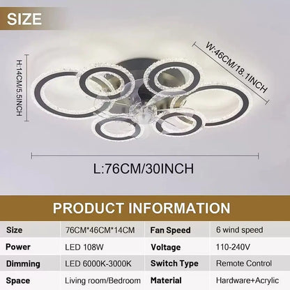 living room ceiling fan light Nordic LED remote control living room cooling fan light