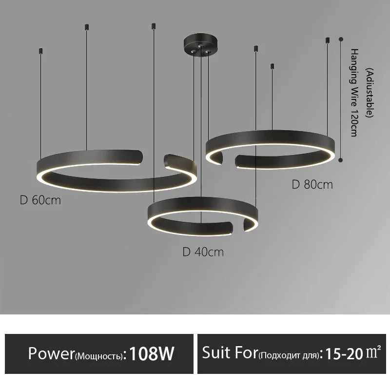 Nordic Led Ring Chandelier Modern Design Rose Gold Black White and Gold Lamp