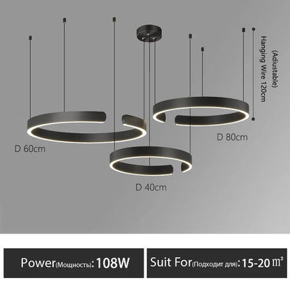 Nordic Led Ring Chandelier Modern Design Rose Gold Black White and Gold Lamp