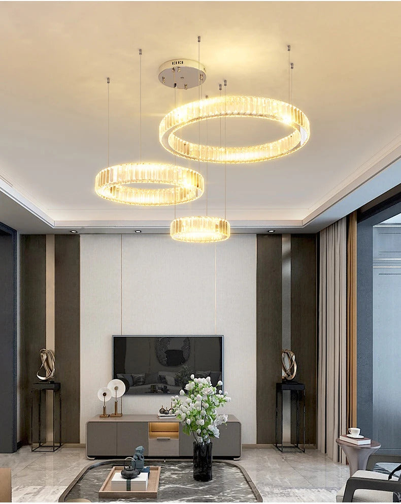 Luxury Crystal LED Pendant Lights Home Villa Living Room Dimmable Lighting Lustre Decoration Ceiling Chandelier Lamps Fixtures