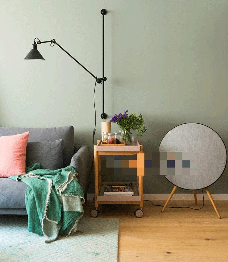 Nordic simple long black wall light Industrial Pole Swing Arm vintage Reading wall lamp