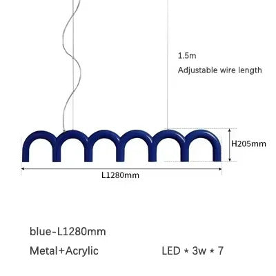 Oblure Arch Chandelier Post Modern Design Pendant Light for Coffee living Room Kitchen U shaped Lamp Blue Metal macaron lamp