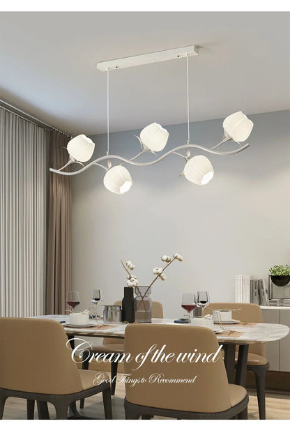 French Rural Flower Pendant Lamp Cream Style Green flower Chandelier