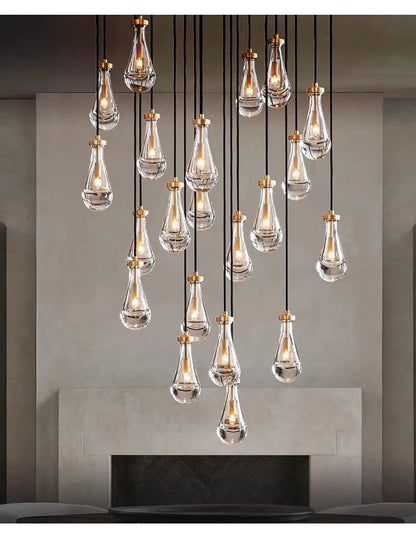 Luxury All Copper LED Pendant Light Modern Water drop Glass chandelier