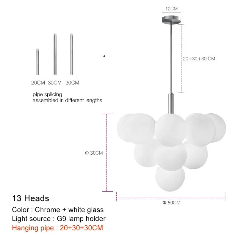 Nordic Luxury Glass Chandelier LED Pendant Lights Ceiling Suspension Hanging Lamp Fixture for Living Room Bedroom