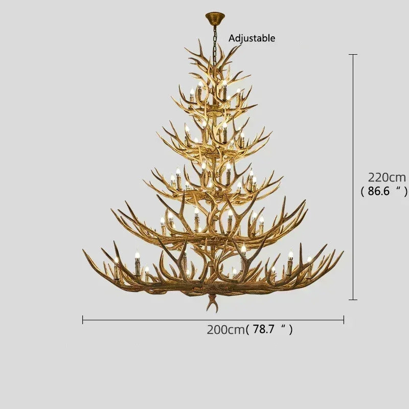 Christmas Style Antler Deer Chandelier for Living Room Loft Large Resin Deer Hanging Lamp Fixture Farmhouse BIg Hanging Light