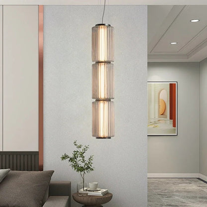 Restaurant Long Stripe Pendant Light Smoke Gray Glass Lampshade Nordic Led Hanging Light