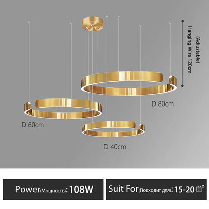 Nordic Led Ring Chandelier Modern Design Rose Gold Black White and Gold Lamp
