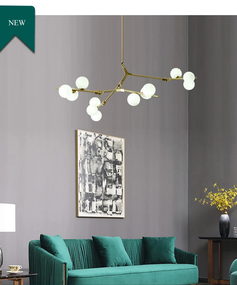 Nordic tree branch ball chandelier Modern white glass ball Led Pendant lights