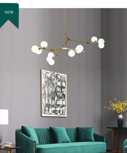 Nordic tree branch ball chandelier Modern white glass ball Led Pendant lights
