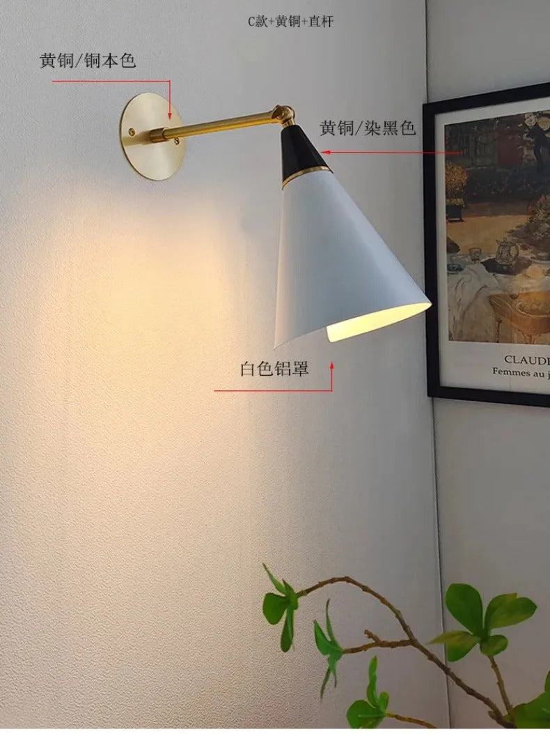 American Luxury Brass golden Wall Lamp Retro Swing Arm Adjustable Wall Light