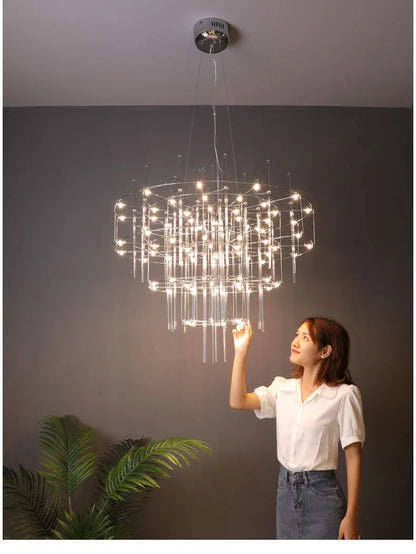 Luxury Stainless Steel Chandelier Modern Chrome LED Firefly Ceiling Chandelier