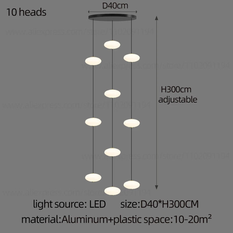 Modern villa Staircase Chandelier Nordic Oval String Ball Duplex Building LED pendant Light