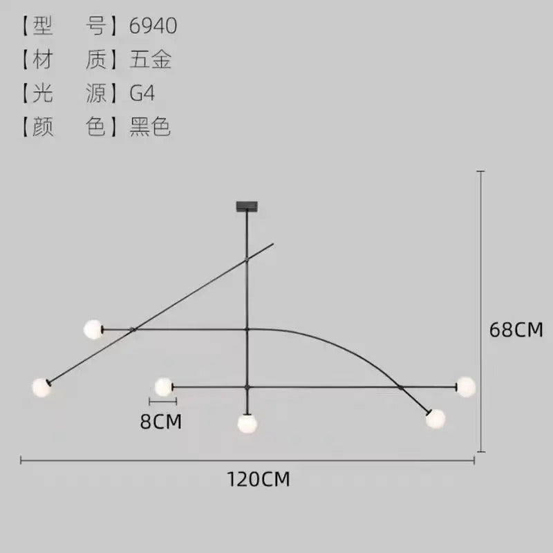 Nordic Iron geometric Line Pendant lamp Black Gold Iron U Line Chandelier