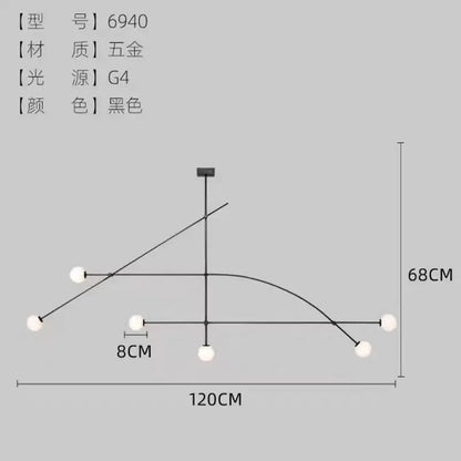 Nordic Iron geometric Line Pendant lamp Black Gold Iron U Line Chandelier