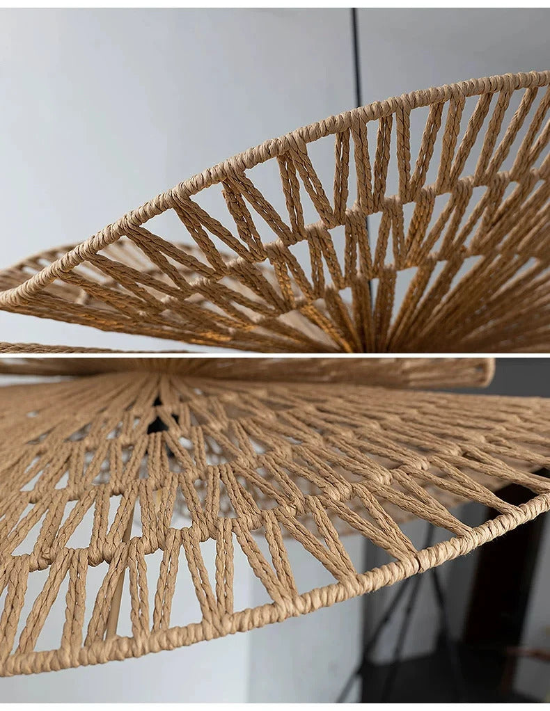 Wabi Sabi Rattan Chandelier Retro LED Weaving Pendant Lamp