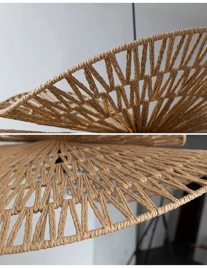 Wabi Sabi Rattan Chandelier Retro LED Weaving Pendant Lamp