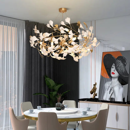Luxury Ceramic Ginkgo Leaf Chandelier Gold Branches Chandelier