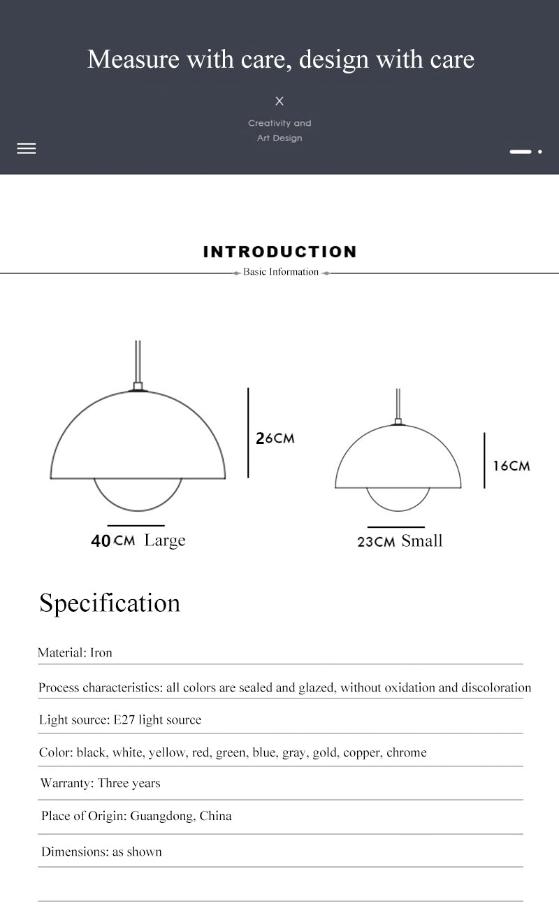 Denmark Designer Semicircular Flower Bud Pendant Lamp LED Lighting Luminaires