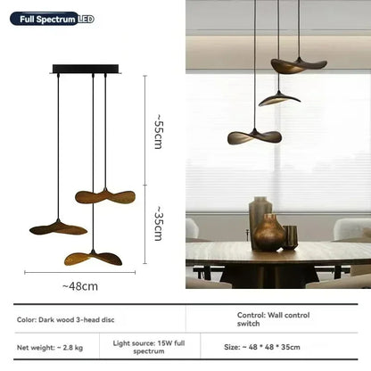 Japanese Lotus Leaf Chandelier Wabi Sabi Solid Wood Hanging Lamp