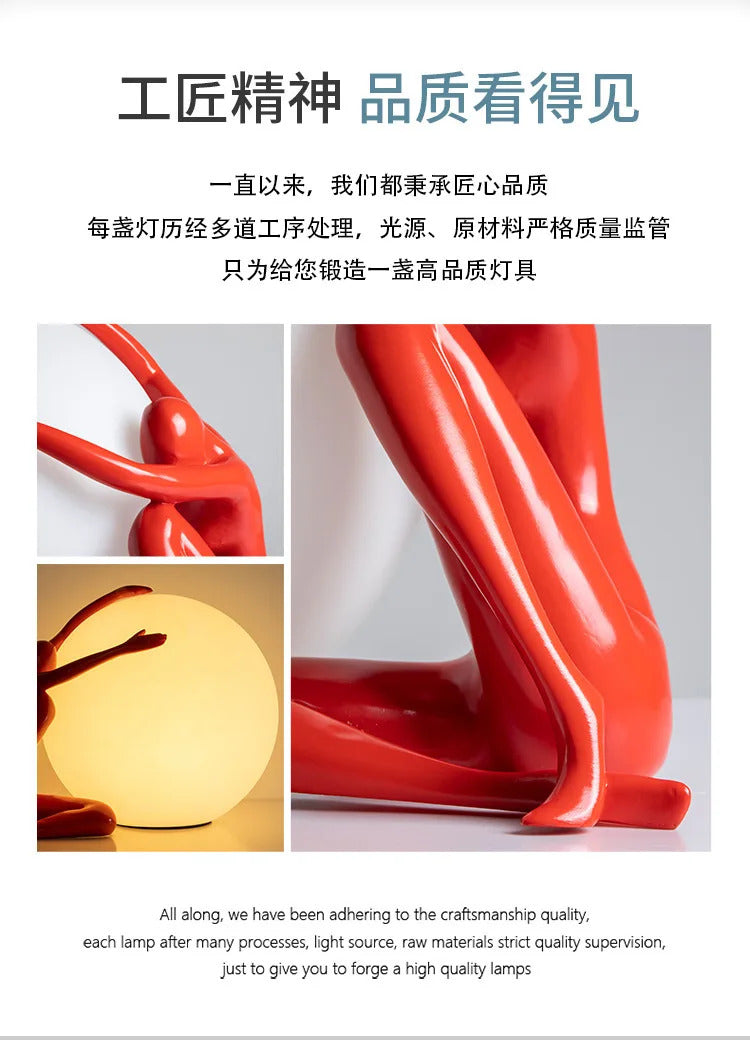 Nordic Art Floor Lamp Abstract Humanoid Holding Ball Vertical Light for Living Room Bedroom Creative Sculpture Decor Desk Lamps