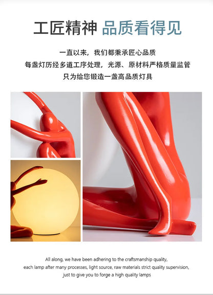 Nordic Art Floor Lamp Abstract Humanoid Holding Ball Vertical Light for Living Room Bedroom Creative Sculpture Decor Desk Lamps