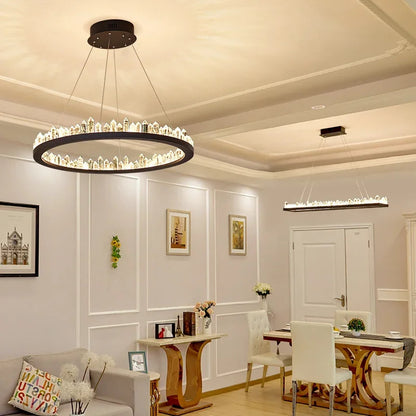 Modern Luxury Crystal Ring chandeliers Round black golden pendant lamp LED hanging light