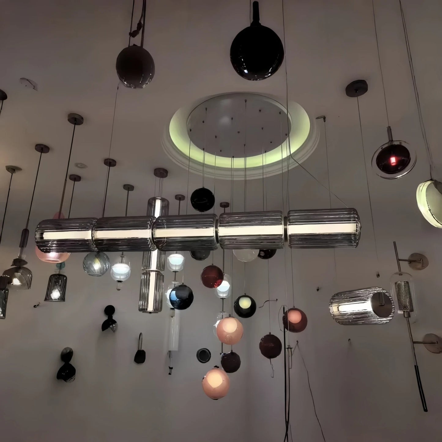 Restaurant Long Stripe Pendant Light Smoke Gray Glass Lampshade Nordic Led Hanging Light Living Dining Room Decor Pendant Lamp