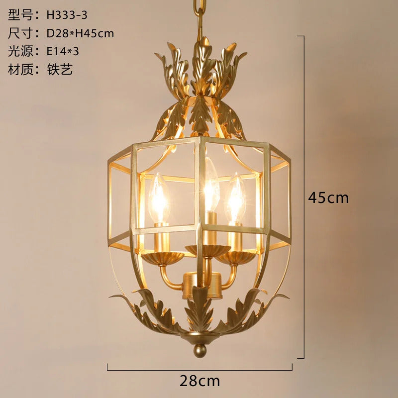 American Vintage Wrought Iron Gold Chandelier Nordic Design Living Room Pendant Lamp