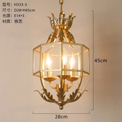 American Vintage Wrought Iron Gold Chandelier Nordic Design Living Room Pendant Lamp