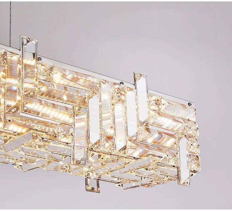 Modern crystal long strip chandelier Luxury Gold  Kitchen island Pendant lamp
