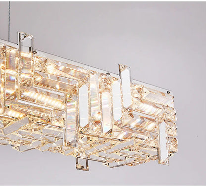 Modern crystal long strip chandelier Luxury Gold  Kitchen island Pendant lamp