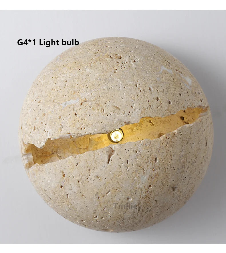 Natural Stone globe wall lamp Yellow cave stone Retro Art sconce Light