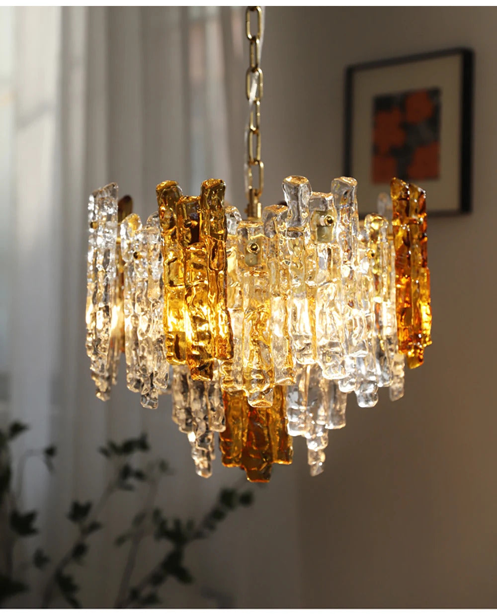 Modern Melting Ice Whiskey chandelier Italy Designer Luxury crystals Amber pendant lamps