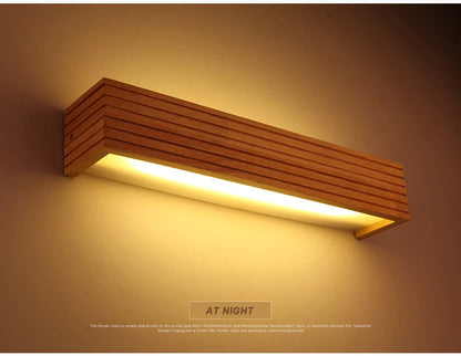Modern Bathroom Mirror Wall Lamps Nordic Solid Wooden Linear LED Sconce light